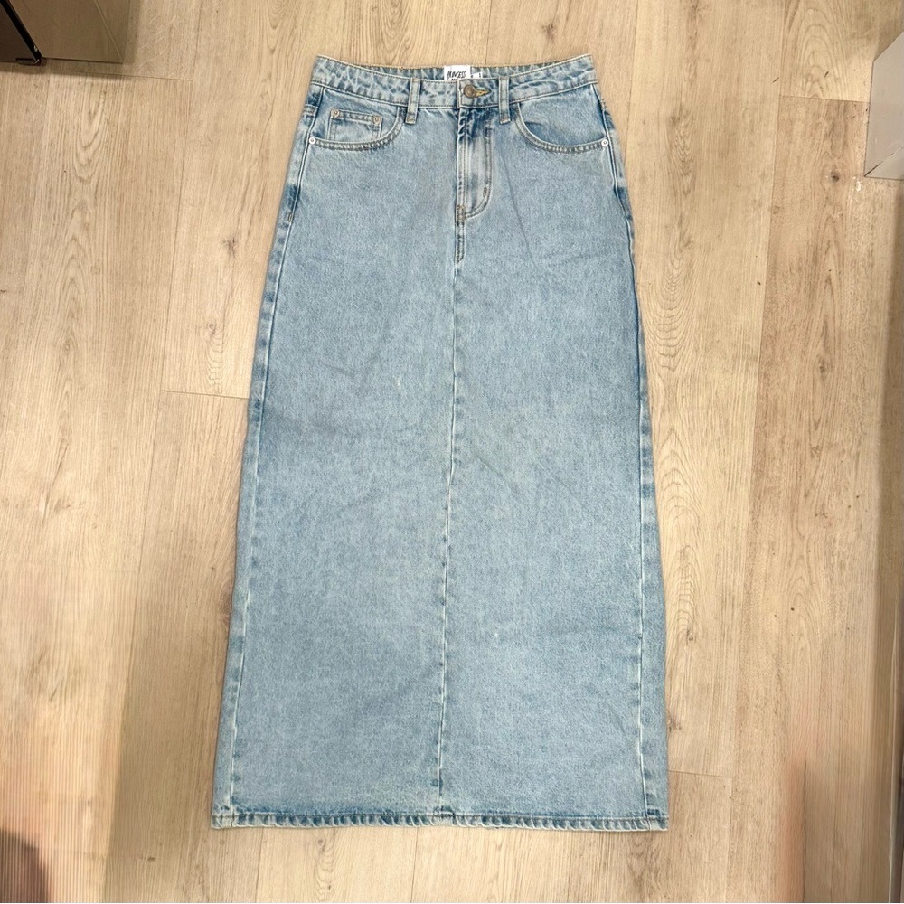 Princess Polly Light Wash Denim Jean Midi Skirt